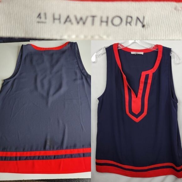 41 HAWTHORN NAVY BLUE RED VNECK SLEEVELESS WRINKLE RESIST NAUTICA TOP medium M - Picture 1 of 5